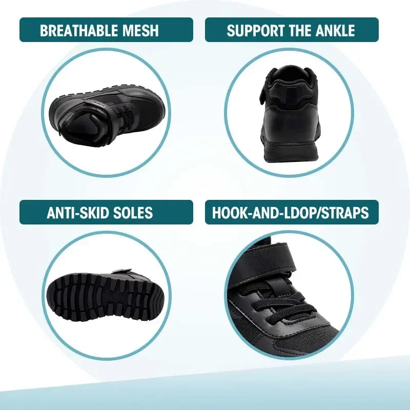 Princepard Baskets Orthopédiques Hautes Noires pour Enfants, Soutien de la Voûte Plantaire pour Pieds Plats, Chaussures Correctrices Scolaires et Décontractées
