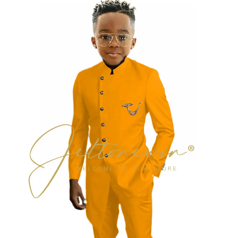Königsblaues afrikanisches Design Jungen-Anzüge Set für Hochzeit Formeller Smoking Kinder Kostüm Klavieraufführung Maßgeschneiderte Kinder