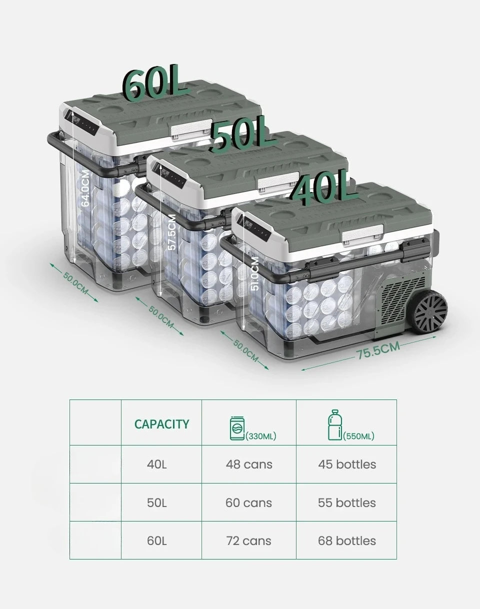 Réfrigérateur/congélateur portable à compresseur Elite 40L 50L 60L pour voiture 12/24V DC 100-240V AC Mini réfrigérateur pour camping, barbecue, ultime