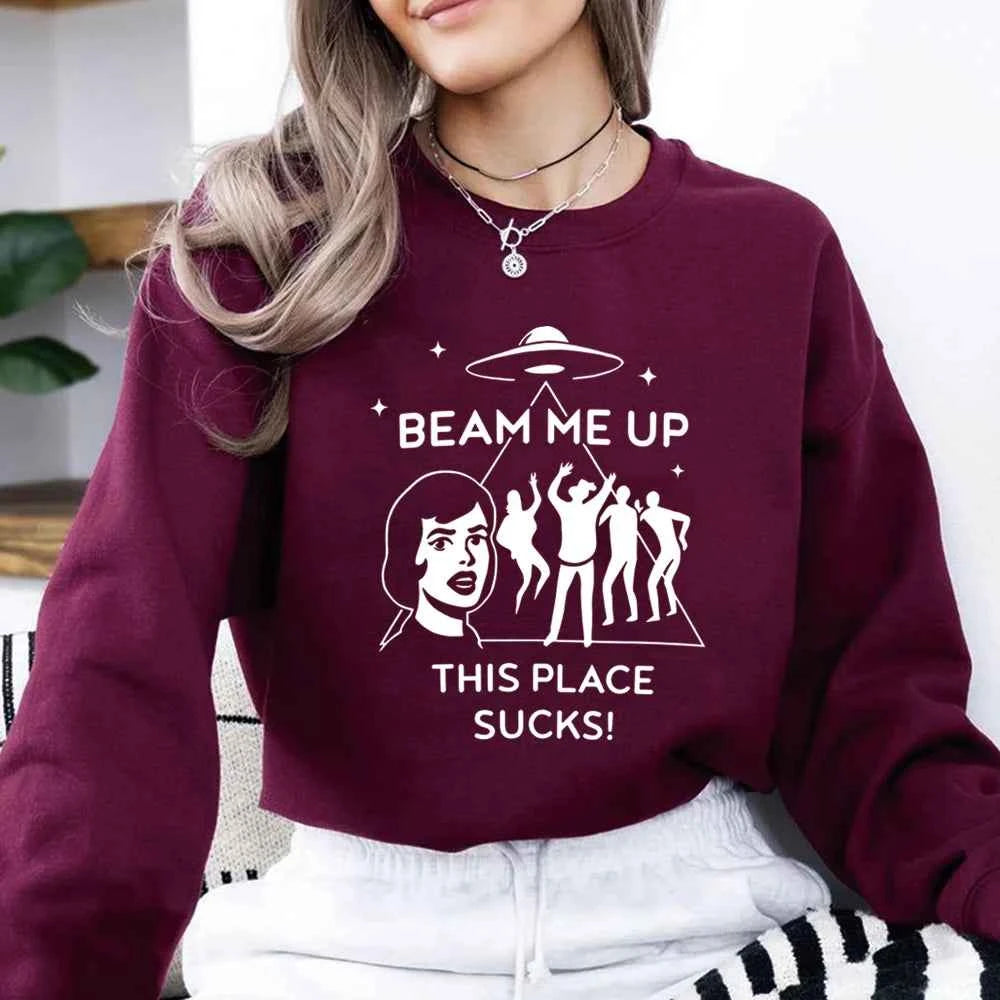 Beam Me Up This Place Sucks Sweatshirt Fashion Tv Shirt Streetwear Retro St5 Pullover Unisex Long Sleeves Sweatshirts Fans Gift