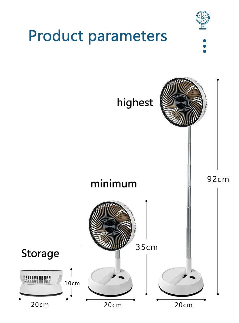 Tragbarer oszillierender Standventilator mit Fernbedienung, faltbarer Tischventilator, akkubetriebener Standventilator für Camping