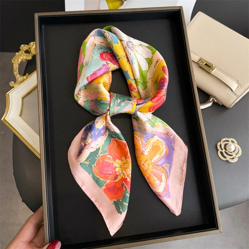 70*70cm Square Silk Scarves Women Hijab Shawls Abaya Women Veil Islamic Turban Femme Head Scarf Foulard Bandana Beach Pareo 2025