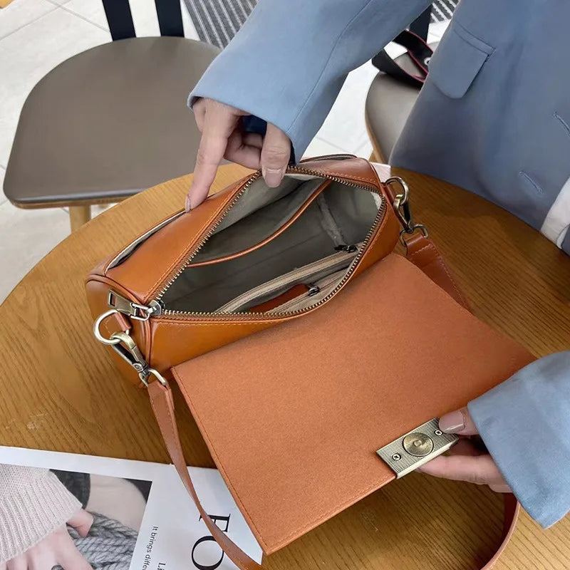 Vielseitige Damen-Umhängetasche aus Rindsleder, Damen-Crossbody-Tasche, Neu 2025, pflanzlich gegerbtes Oberleder, lässige Messenger-Handtasche
