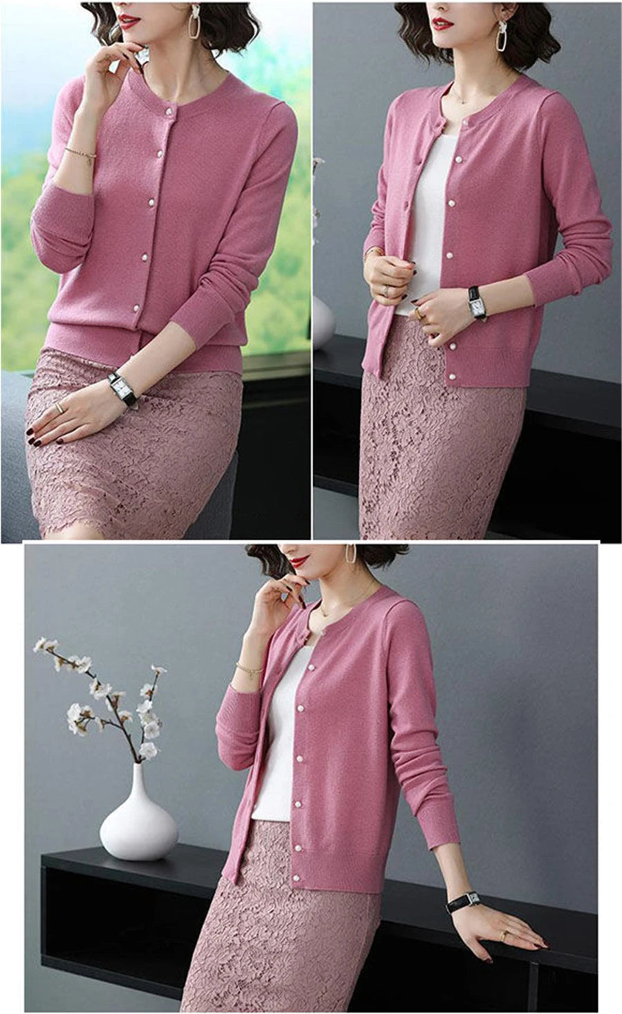 Spring Fall Slim Knit Cardigans Jacket Women Casual Korean Sweater Coats O-neck Knitwear Gilet Basic Single Breasted Malhas Tops