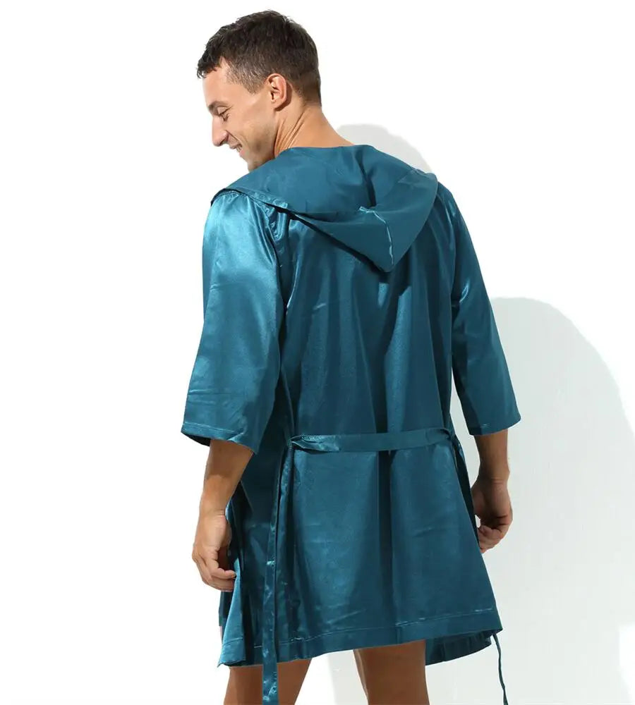 Sexy Nachtwäsche Herren Bademäntel Weich Seidig Kurzarm-Nachthemd Herren Hauskleidung Morgenmantel Herren Schlafanzug (Ohne Shorts)