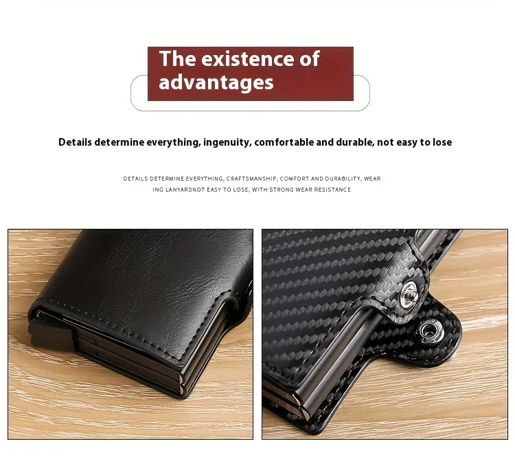 RFIDShieldPULather Automatic Pop-up Card Clamp,Double Aluminum Alloy Credit Card Wallet,With More than One Card Slots