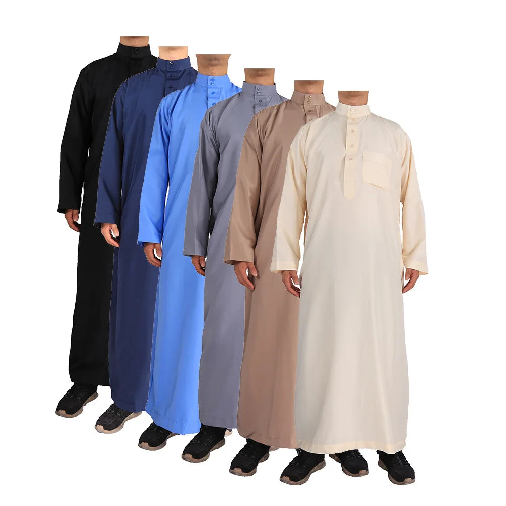 Muslim Fashion Abayas for Men Solid Crew Neck Jubba Thobe Loose Casual Robe Saudi Arabic Kaftan Pakistan Caftan Islamic Clothing