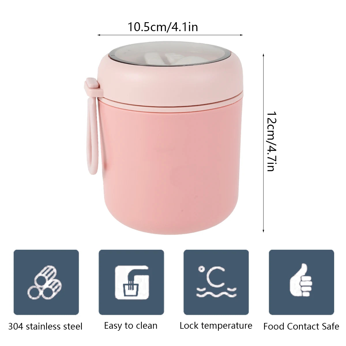 Récipient alimentaire isotherme sous vide pour aliments chauds en acier inoxydable 304 avec cuillère pliable et poignée, thermos portable pour le bureau et le travail
