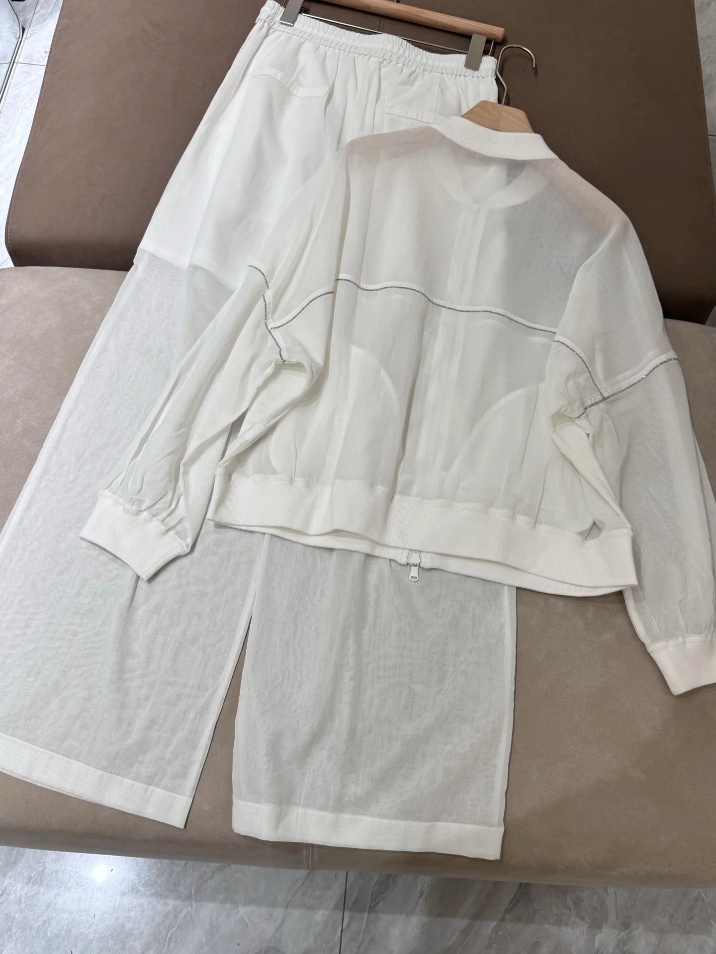 Spring Summer 2025 Women's Thin Cotton Sun Protection Suit Long Sleeve Zipper Jacket + Drawstring Straight Pants 2-Piece Set