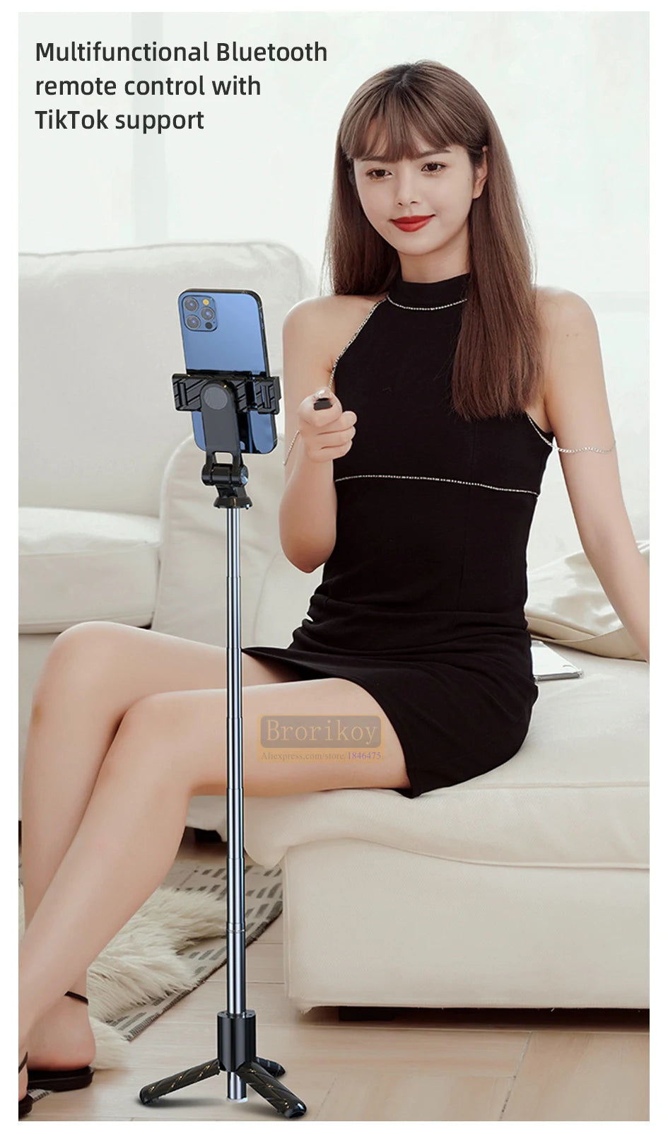 Tragbares Mini-Kamera Bluetooth Wireless Selfie Stick Stativ mit Fernbedienung für iPhone 14 13 12ProMax Smartphone Selfiestick Einbeinstativ