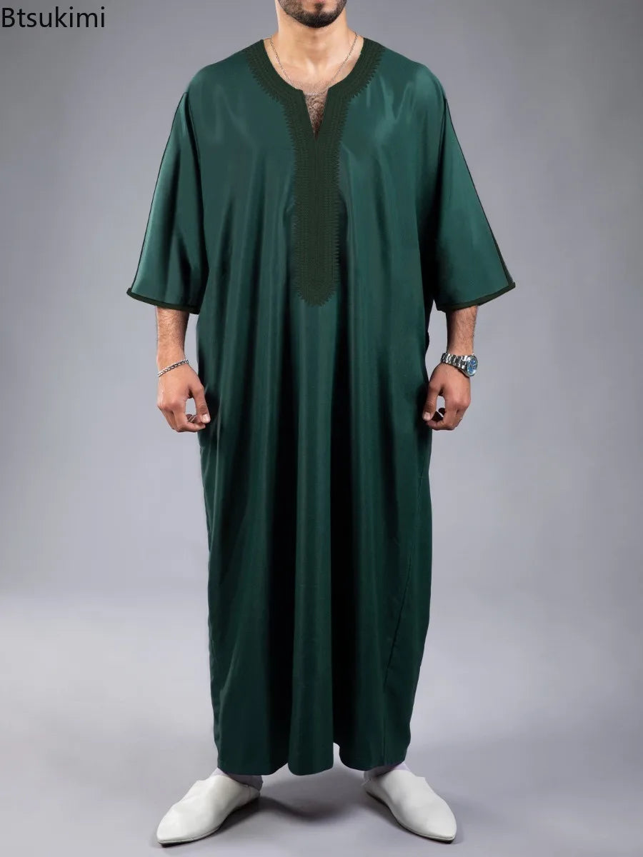 Nouvelle Abaya Musulmane Homme 2026 Robe Islamique Saoudienne Caftan Longue Robe Homme Marocain Thobe Jubba Uni Décontracté Brodé Caftan