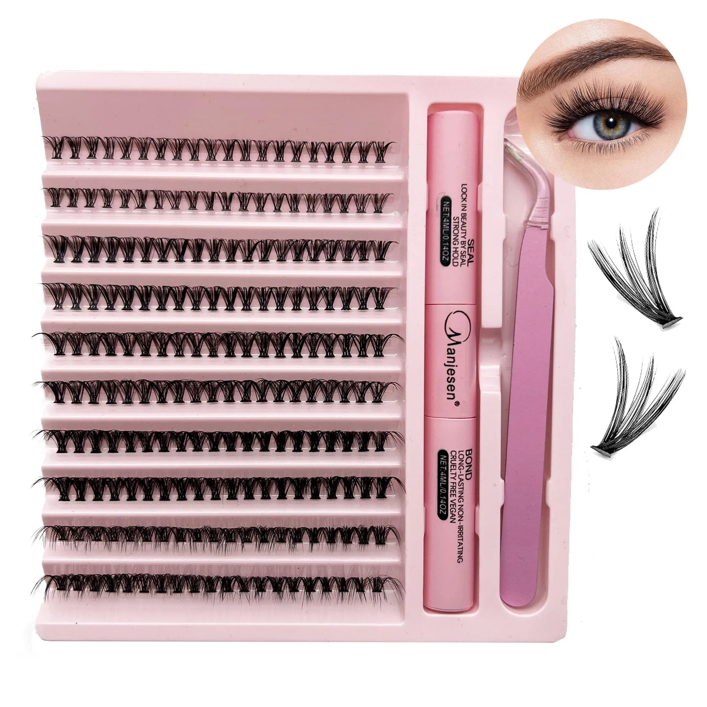 Kit d'Extension de Cils DIY, 200 Grappes de Cils, Colle et Scellant pour Cils, Outils de Maquillage pour Coller les Cils et Accessoires de Colle à Cils