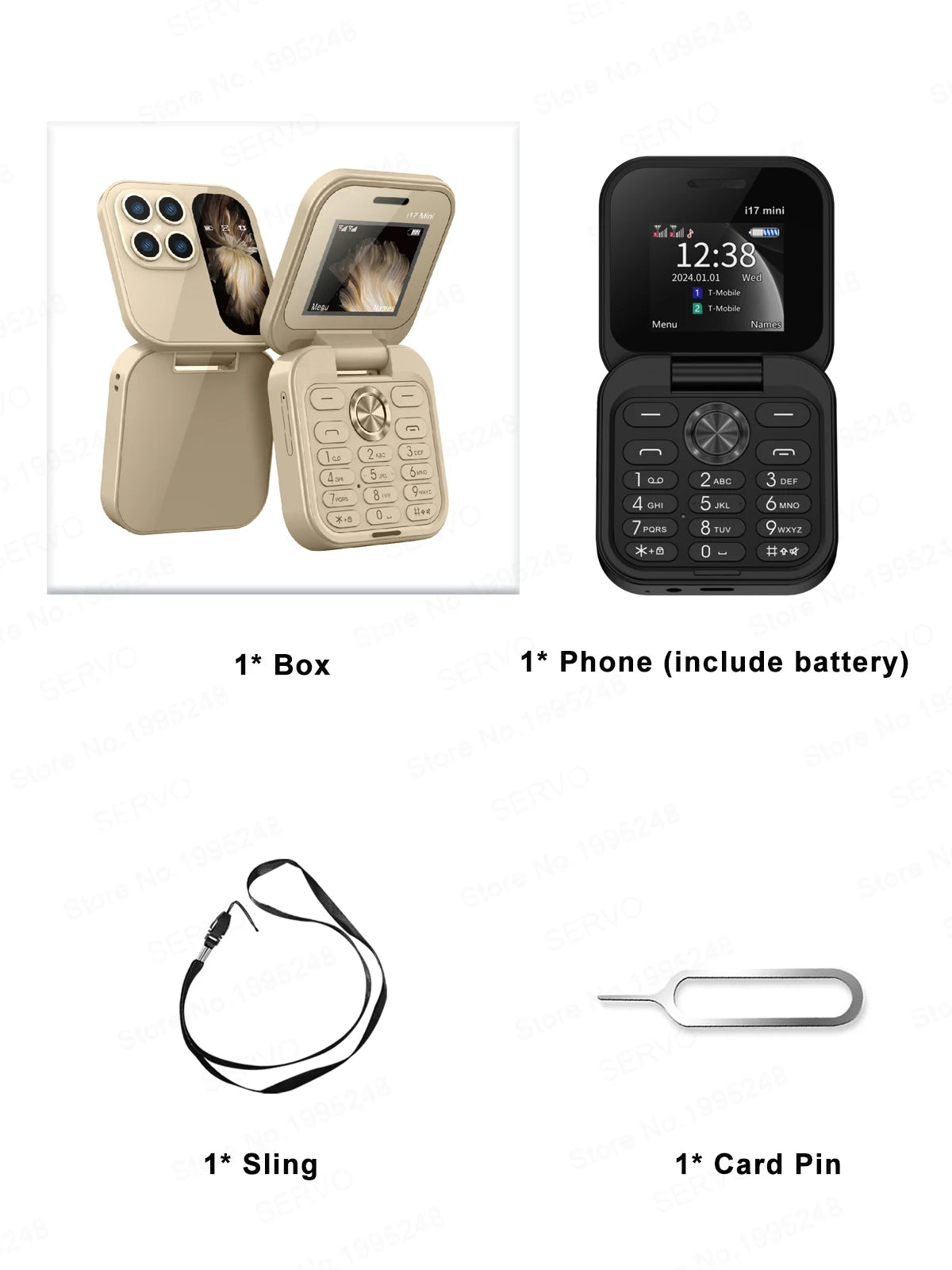 SERVO i17 Mini Flip Mobile Phone 2G Network 1.77inch Screen Dual SIM Flashlight Speed Dial FM Radio Small Fashion Foldable Phone