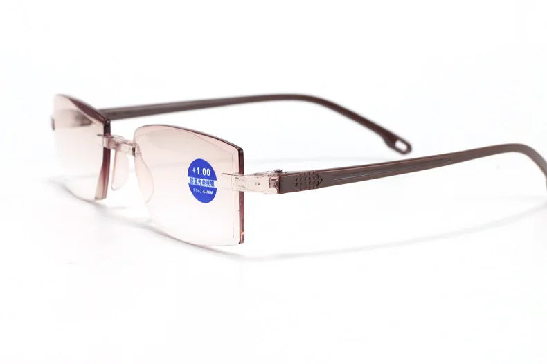 Lunettes de lecture anti-lumière bleue pour femmes, monture sans bords à découpe diamantée, pour hommes, anti-fatigue, hypermétropie, presbytie +1,5