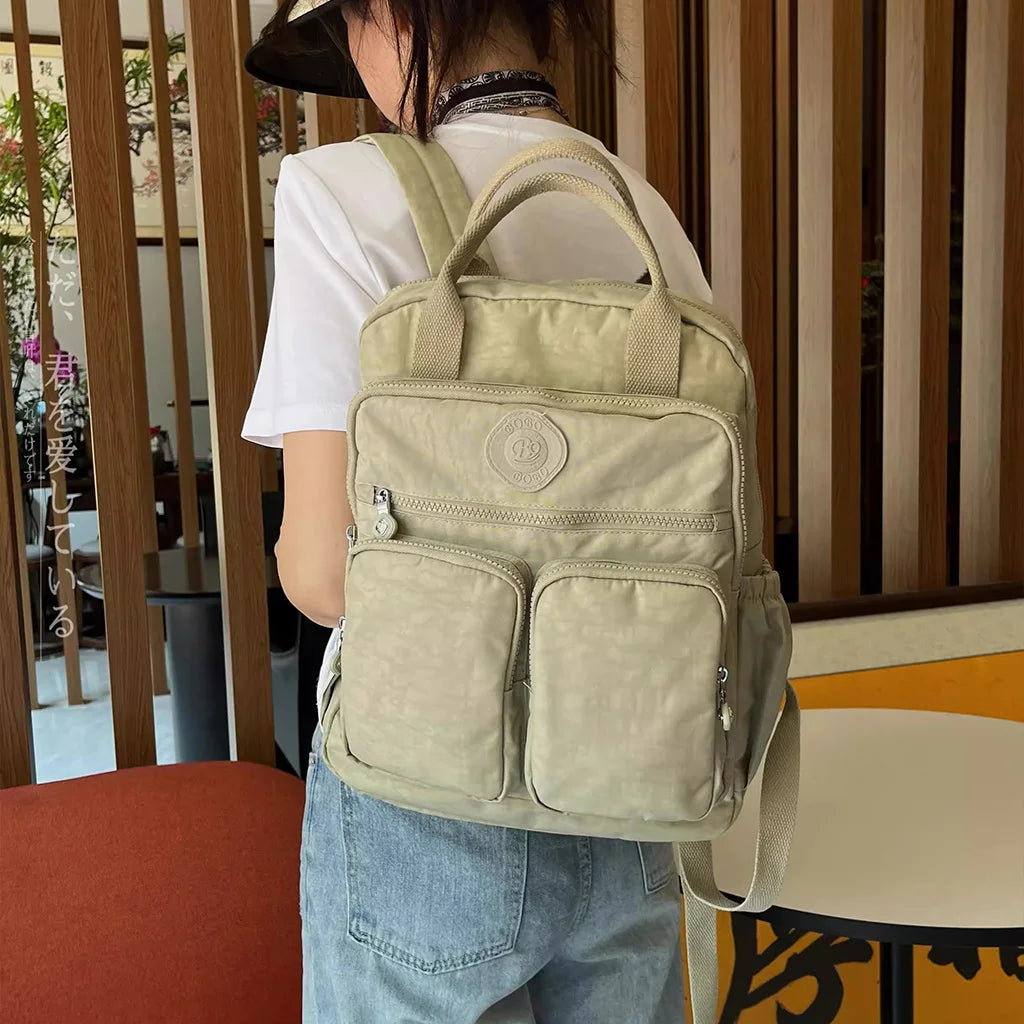 Fashion Multi-pocket Woman's Backpack Soft Handle Solid Color Nylon Travel Backpack Lightweight Casual School Backpacks