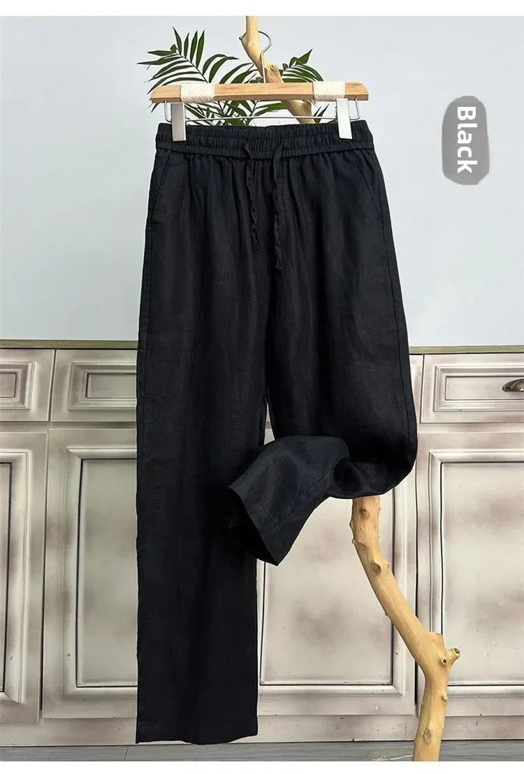 Hochwertige reine Leinenhose für Herren Sommer Baumwoll-Leinen Loose Straight Leg Freizeit lange Hose Frühling Herbst Bequem Atmungsaktiv