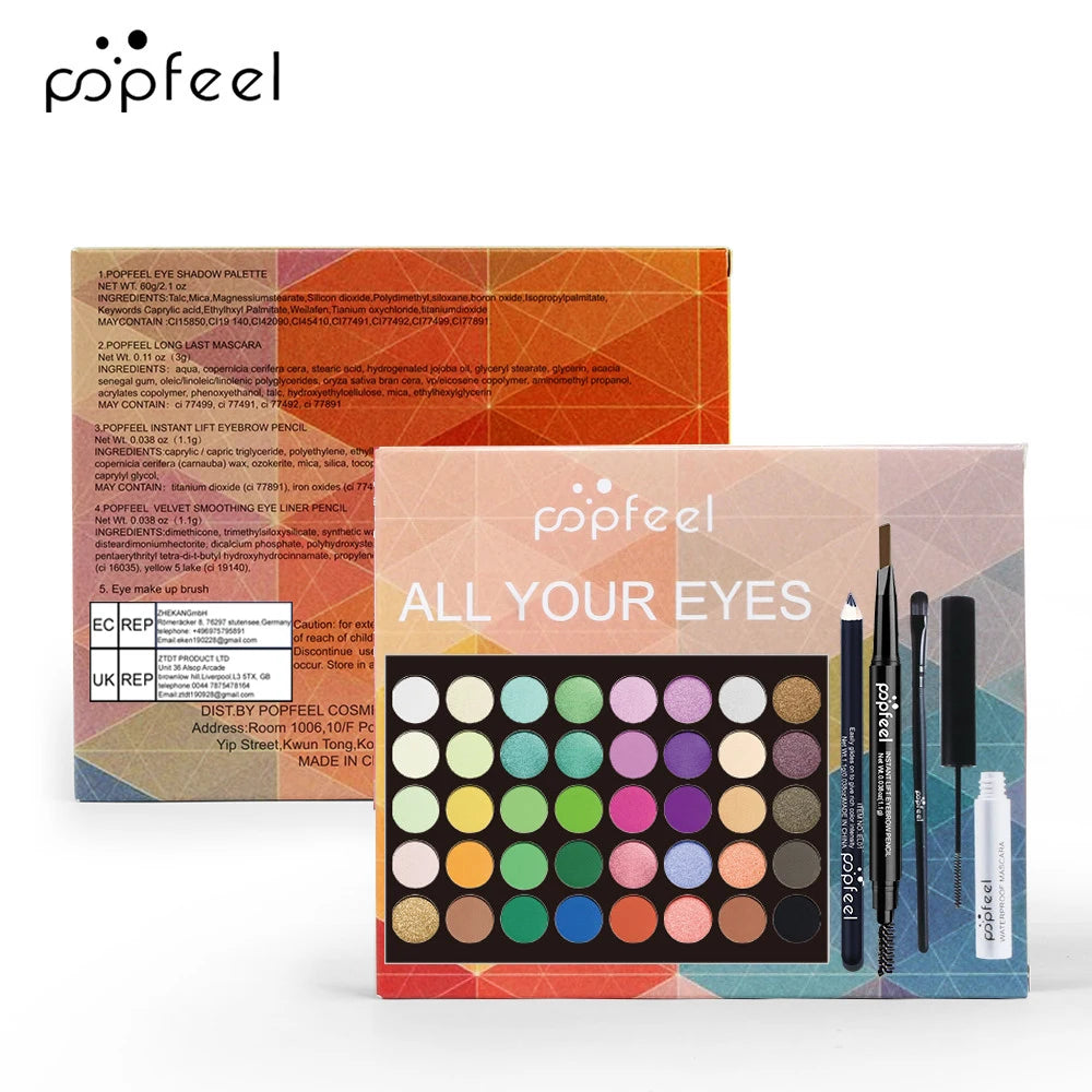 POPFEEL Coffret Maquillage Yeux, Palette Fards à Paupières, Eyeliner, Mascara, Crayon à Sourcils, Trousse à Outils Maquillage, Cadeaux Pour Femmes