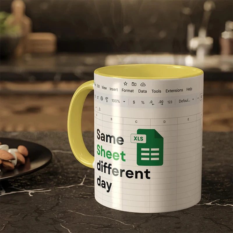 Kreativer tragbarer Excel-Muster-Keramikbecher für Zuhause, Büro, Schreibtisch, Kaffeebecher, Wasserbecher, lustiges Geschenk, 1 Stück