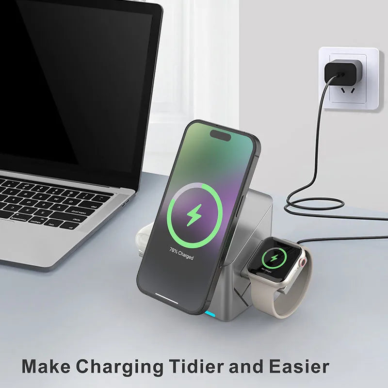Chargeur sans fil 3 en 1 multifonction rotatif magnétique tactile 30W pour iPhone 16 15 14 13 Max Chargeur rapide Samsung Xiaomi
