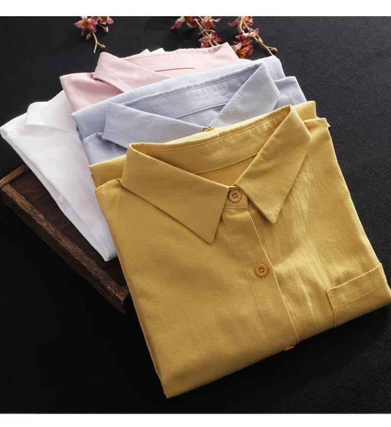 Chemisier ample grande taille respirant Chemise mi-longue coréenne décontractée Chemises d'automne Femme Chemises unies simples à manches longues
