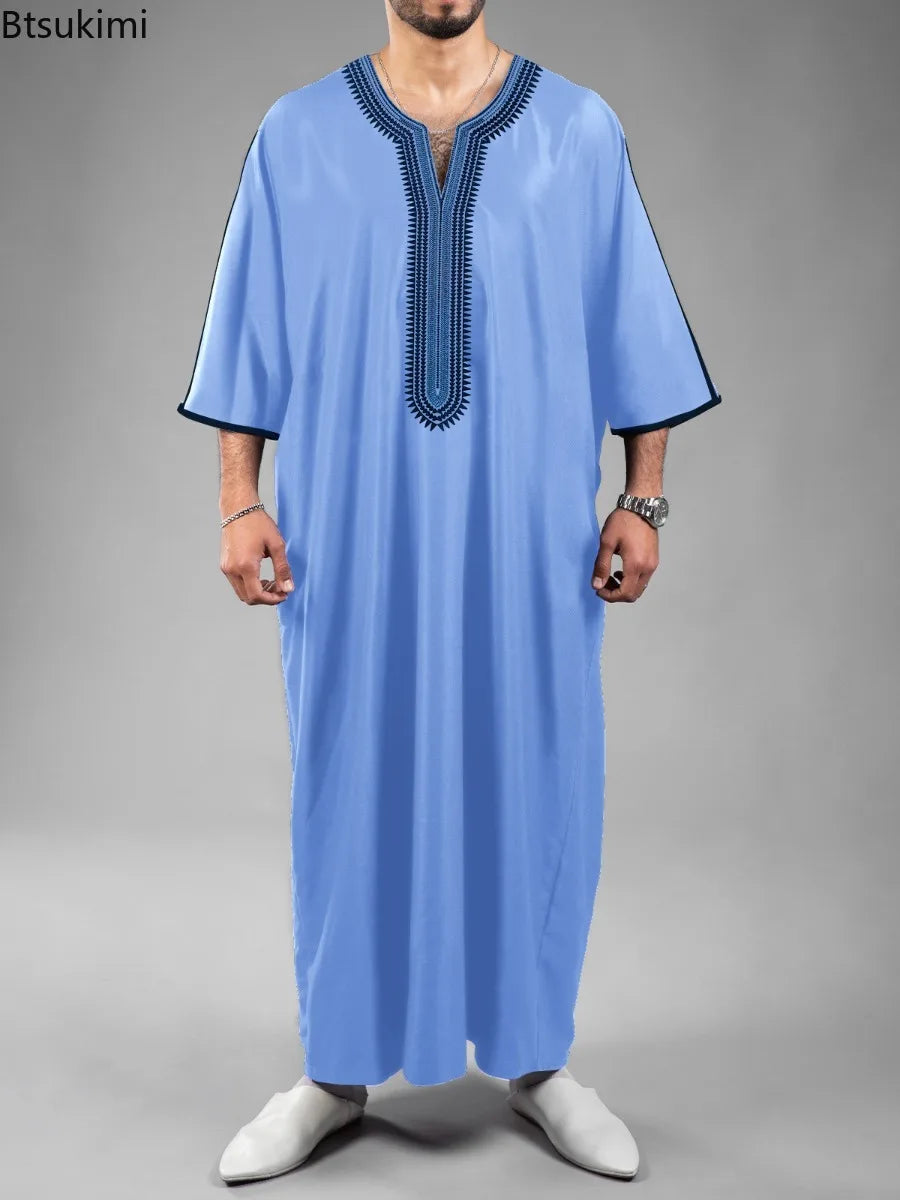 Nouvelle Abaya Musulmane Homme 2026 Robe Islamique Saoudienne Caftan Longue Robe Homme Marocain Thobe Jubba Uni Décontracté Brodé Caftan