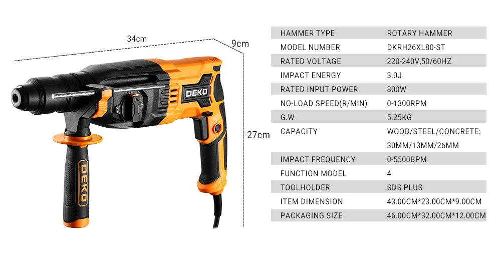 Perforateur rotatif DEKO 220 V avec boîte BMC, 600 W-1000 W, perceuse à percussion électrique, 6 accessoires