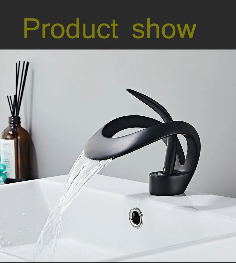 Robinet de lavabo doré/blanc, robinet de salle de bain noir, mitigeur de lavabo créatif en laiton gris, robinet de lavabo cascade chaud et froid