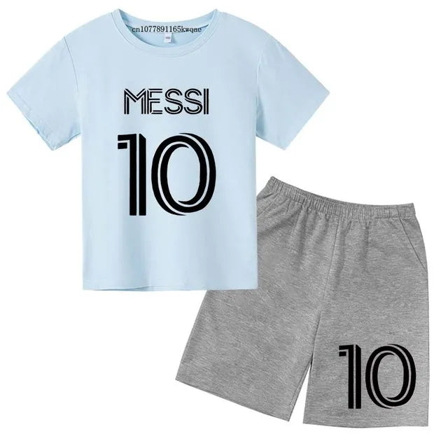Maillot de football numéro 10 pour Garçons Filles de 3 à 12 ans, Ensemble décontracté T-shirt Manches Courtes + Short, Marque Tendance, Vêtements d'Été de Sport