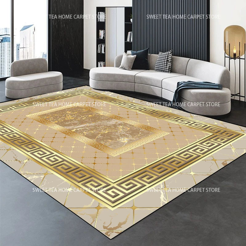 Moderner goldener Luxus-Teppich, große Wohnzimmerdekoration, Heimteppiche, rutschfeste Schlafzimmermatte, anpassbare Couchtisch-Lounge-Teppiche