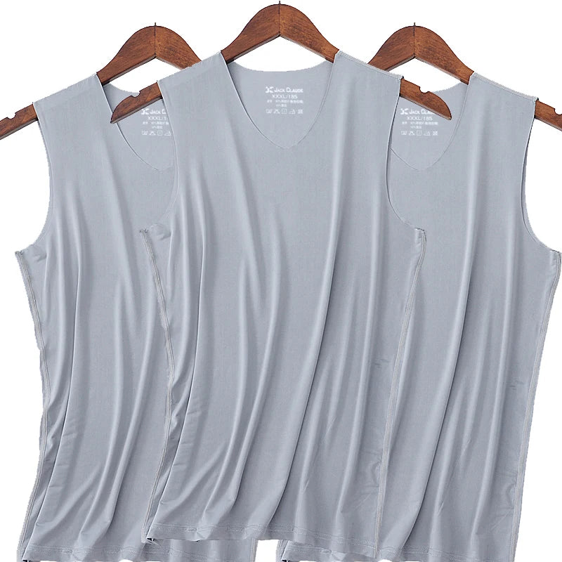 Lot de 3 slips pour homme en soie, débardeur, singlet de musculation de haute qualité, gilet sans manches ajusté, gaine amincissante, taille 5XL
