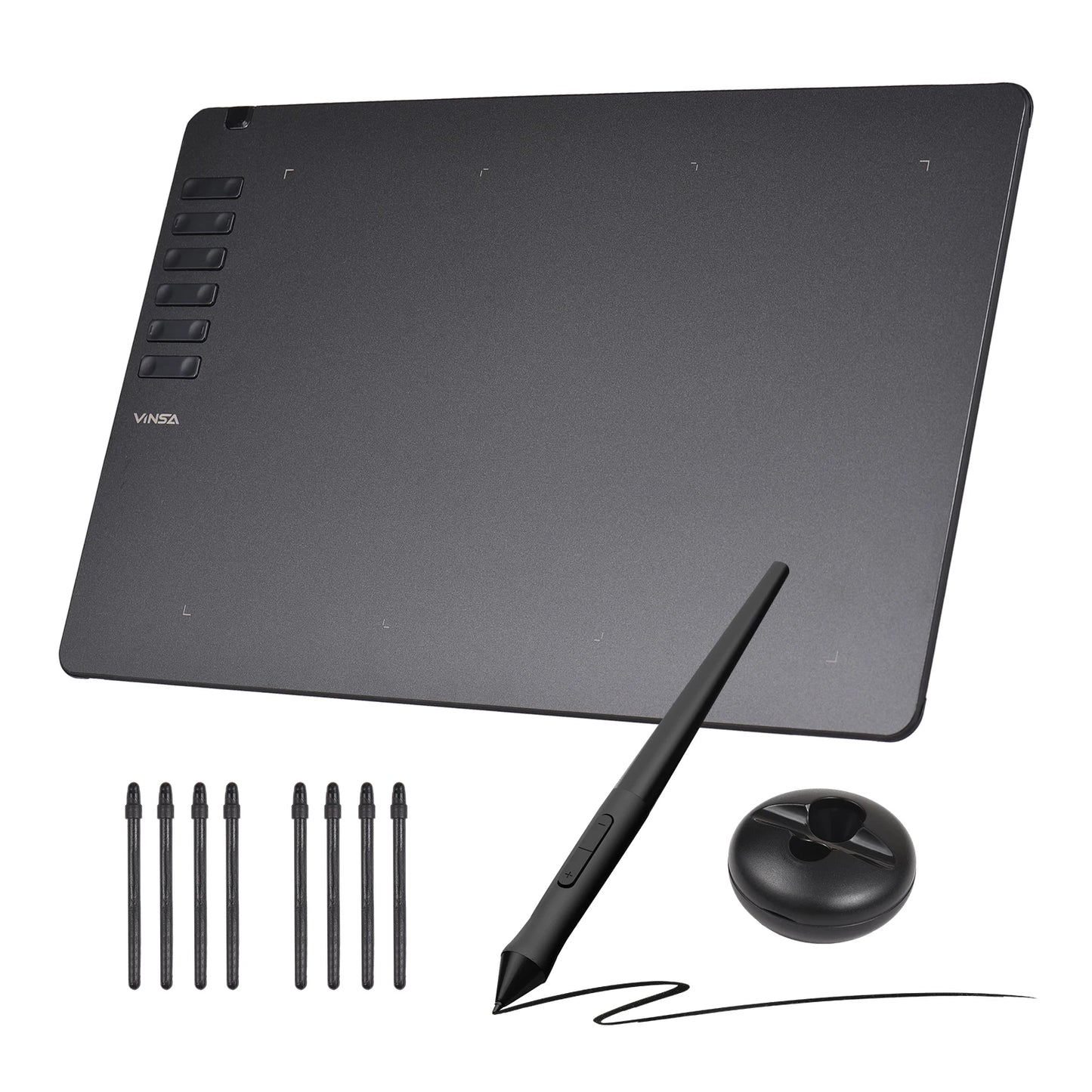VINSA T1161 Grafiktablett Ultradünnes Kunst-Design-Skizze mit batterielosem Stift 8 Stiftspitzen 8192 Druckstufen