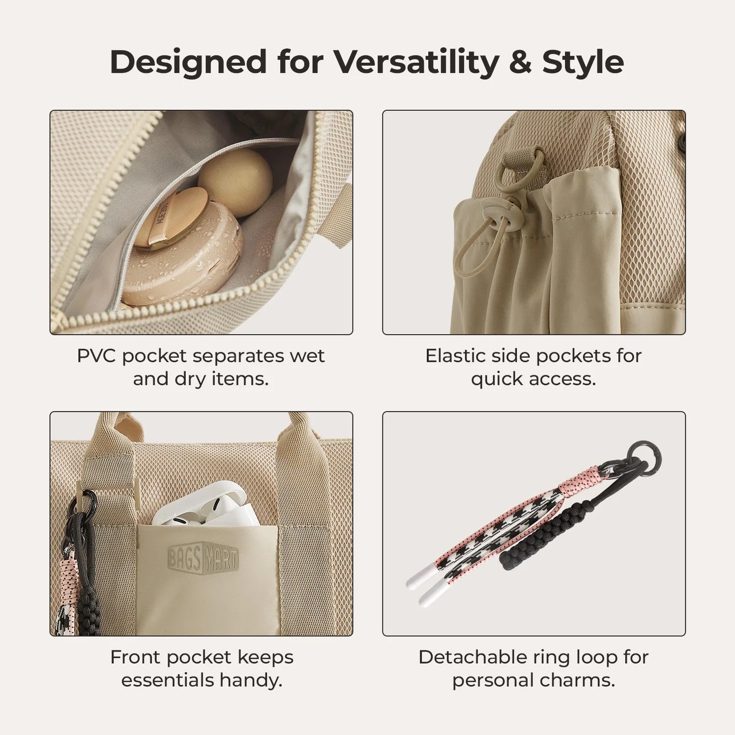 BAGSMART Boston Tasche für Damen, Mini-Reisetasche, Umhängetasche, wasserdicht, mit Nassfach, für Fitnessstudio, Reisen, Alltag, Strand, Wochenendausflug