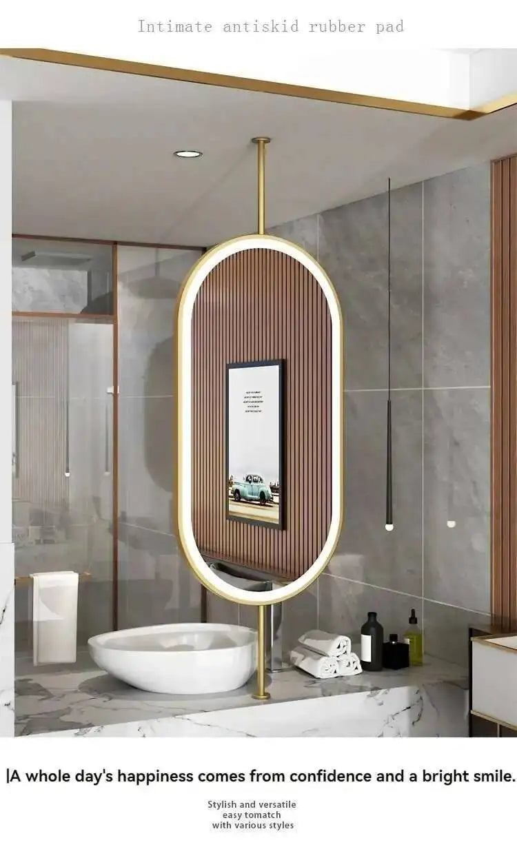 Miroir ovale de salle de bain en métal doré, miroir mural créatif avec LED, miroirs décoratifs, accessoires de décoration intérieure
