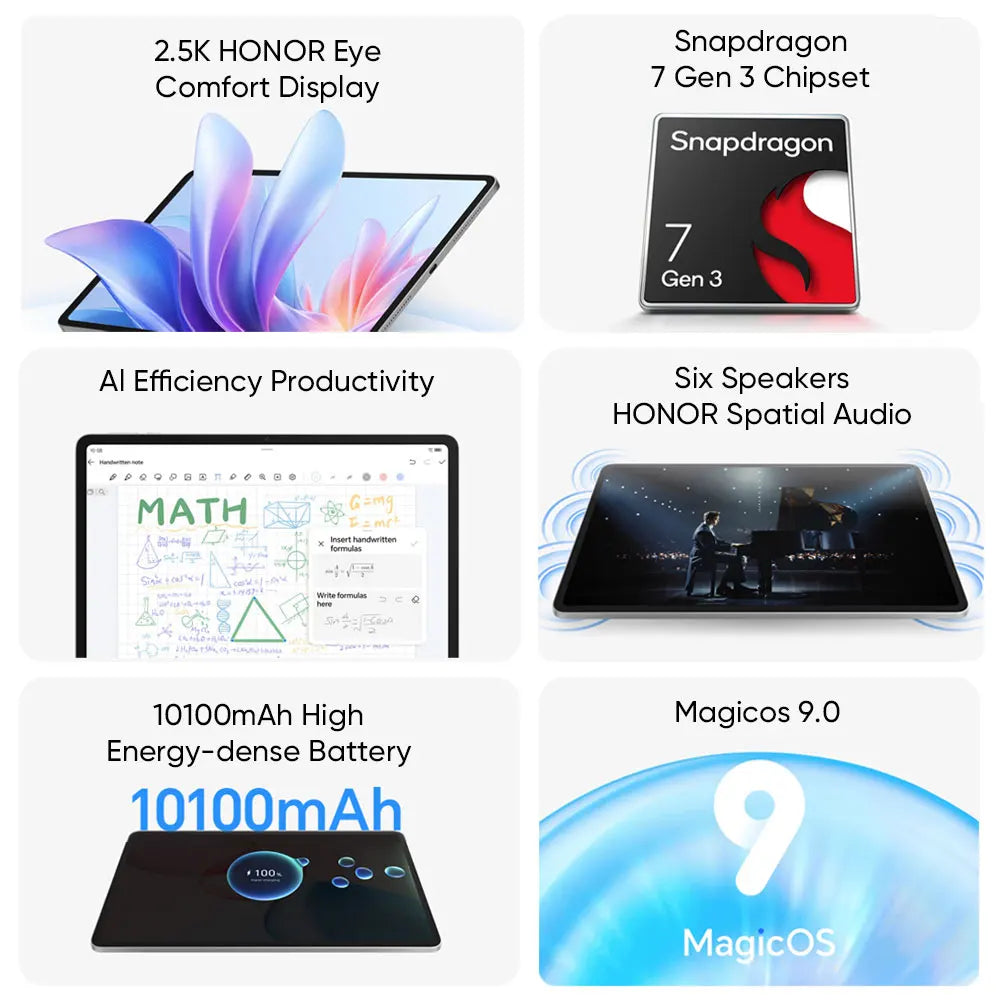 Nouvelle HONOR Pad 10 Version Globale 2025 Écran Confort Visuel HONOR 12,1" WIFI 2.5K Batterie Haute Densité d'Énergie 10100mAh MagicOS 9.0