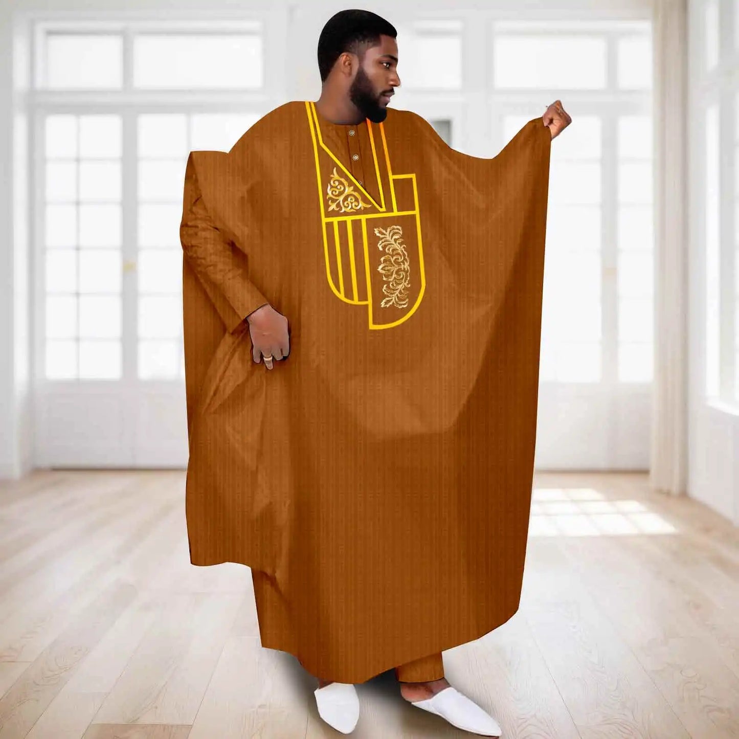 APTX Afrikanische Kleidung für Herren Muslimischer Kaftan Weiß Traditionelle Hochzeit Party Anzug Hemd Hose 3-teiliges Set Dashiki Agbada Ramadan 2516047