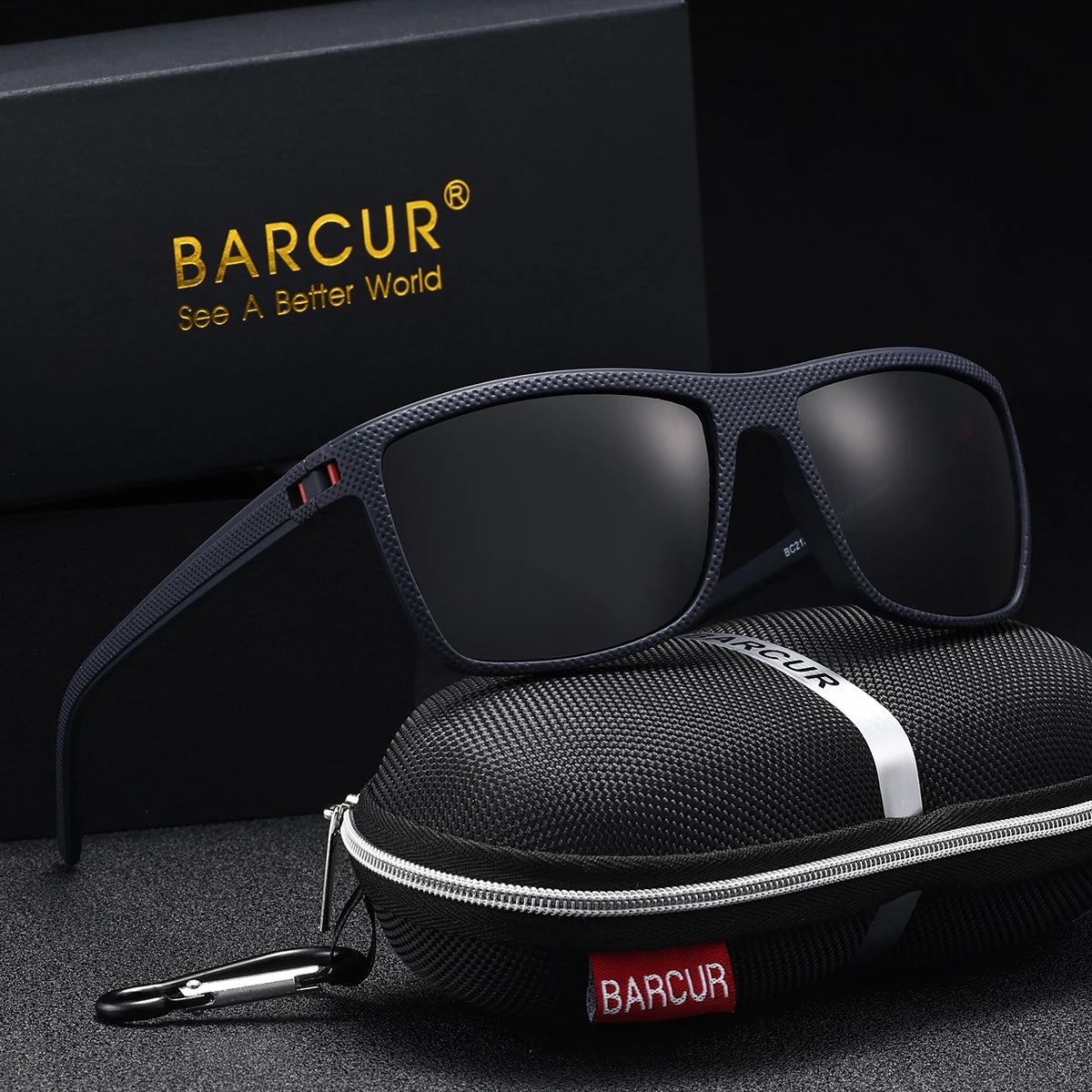 BARCUR Markenklassische Herren-Sonnenbrille, bequemer, robuster PC-Rechteckrahmen, TAC-Gläser, vielseitig, für jedes Alter, polarisiert