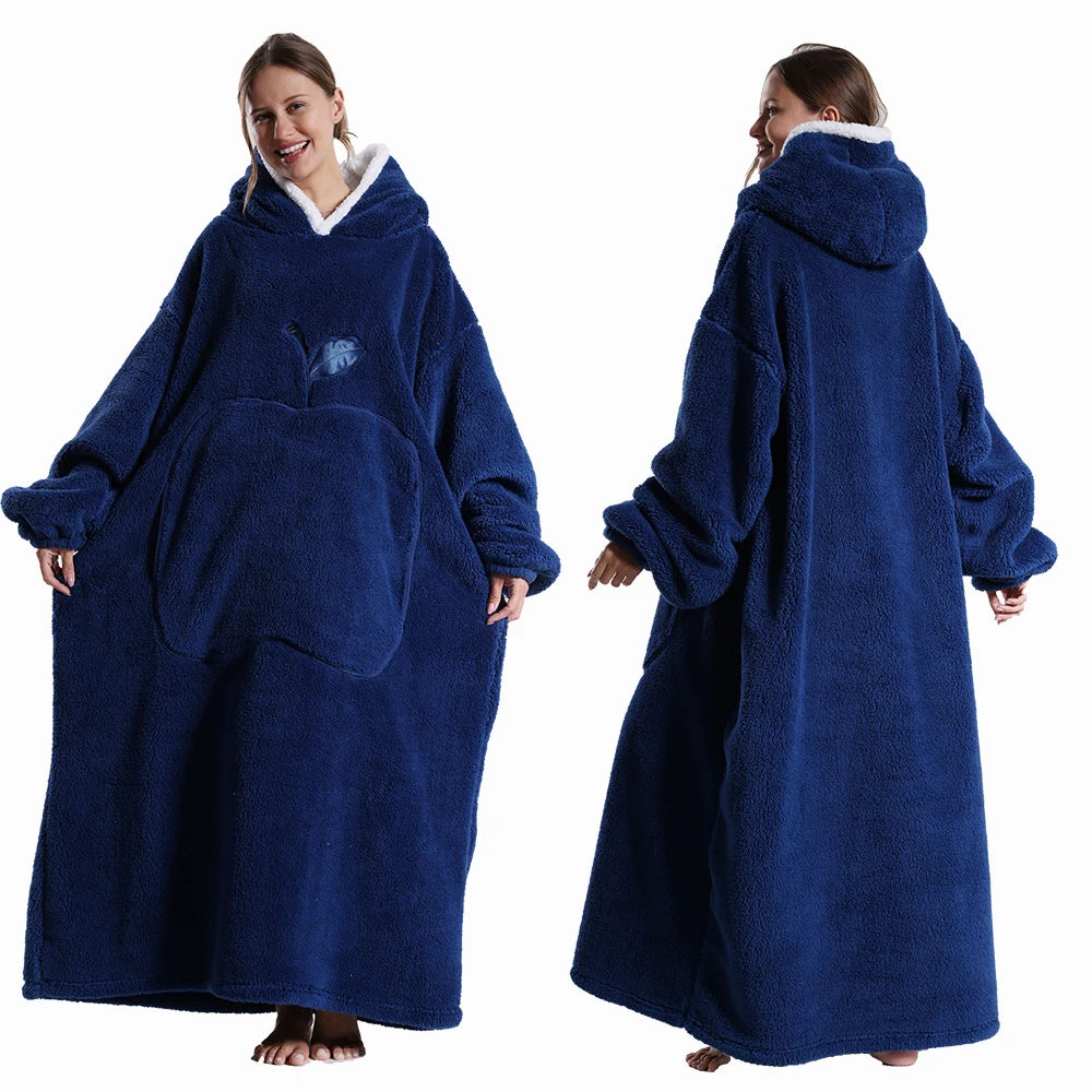 Couvertures Portables Extra Longues Hiver Flanelle Couverture à Capuche avec Manches Longues Hommes Femmes Couverture Douce et Confortable pour Adultes