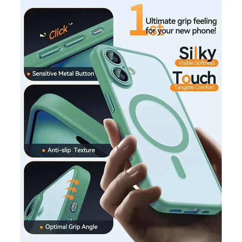 Für Magsafe Luxuriöse Panzerung Stoßfeste Hülle für iPhone 17 16 15 14 13 Pro Max Magnetische kabellose Ladeabdeckung Matt Durchscheinendes PC