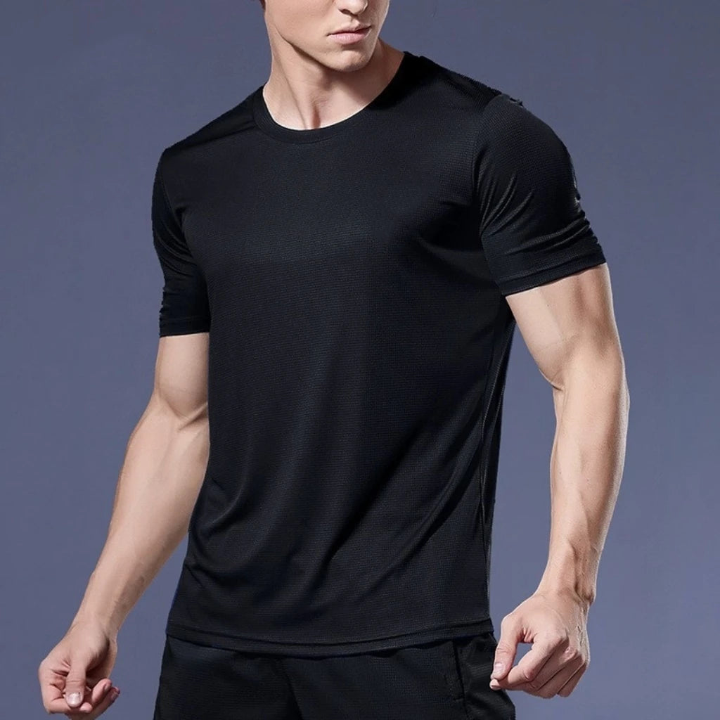 T-shirt de sport pour homme, à manches courtes, séchage rapide, évacuant l'humidité, col rond, pour l'entraînement, la course, la gym, le sport, léger