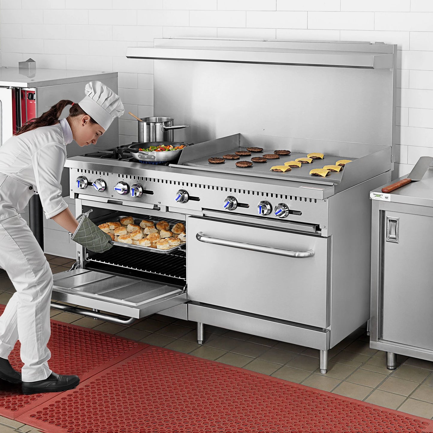 Cuisinière 4 feux de 60 pouces avec plancha de 36 pouces et 2 fours standards Équipement de cuisson professionnel Cuisinière à gaz pour restaurant