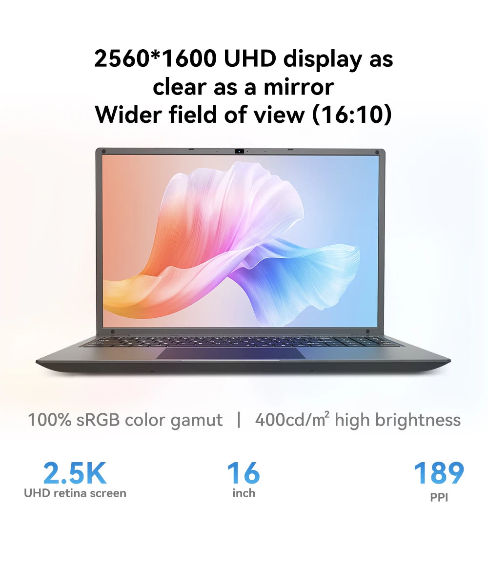 Ordinateur portable 16 pouces avec Intel Core i5 1240P Écran IPS 2.5K Windows 11 Ordinateur portable Adreamer Portable 16 Go de RAM 1 To de SSD