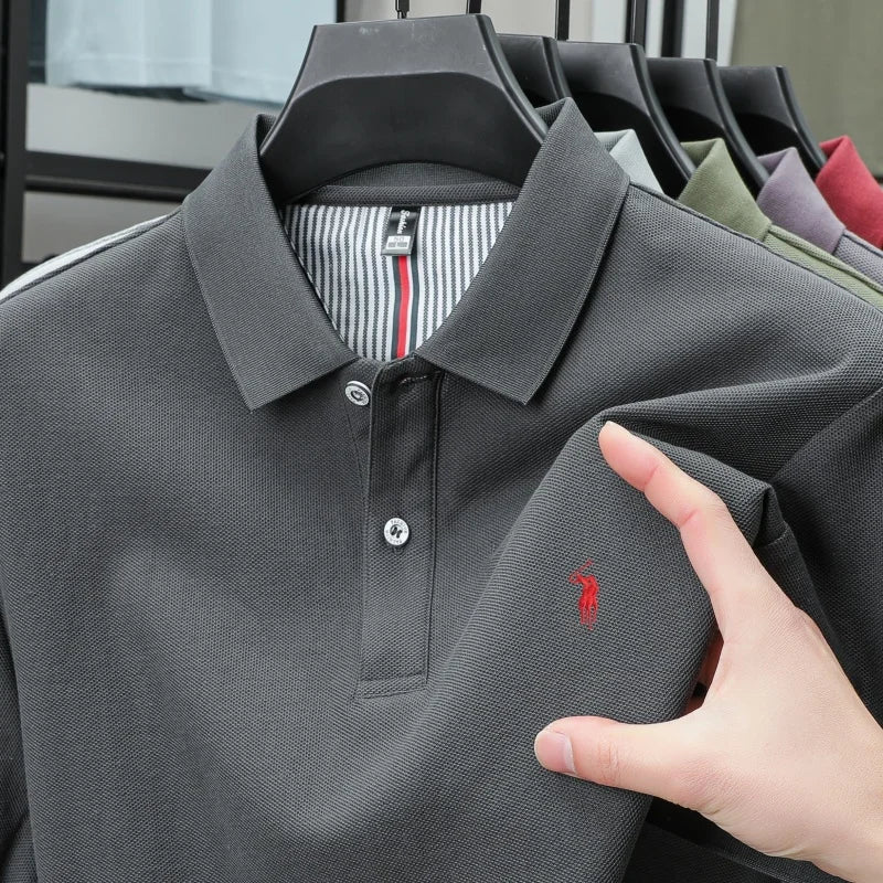 T-shirt polo d'affaires d'été décontracté ample brodé de marque de luxe haut de gamme en coton pur à 100 % pour homme à manches courtes respirant