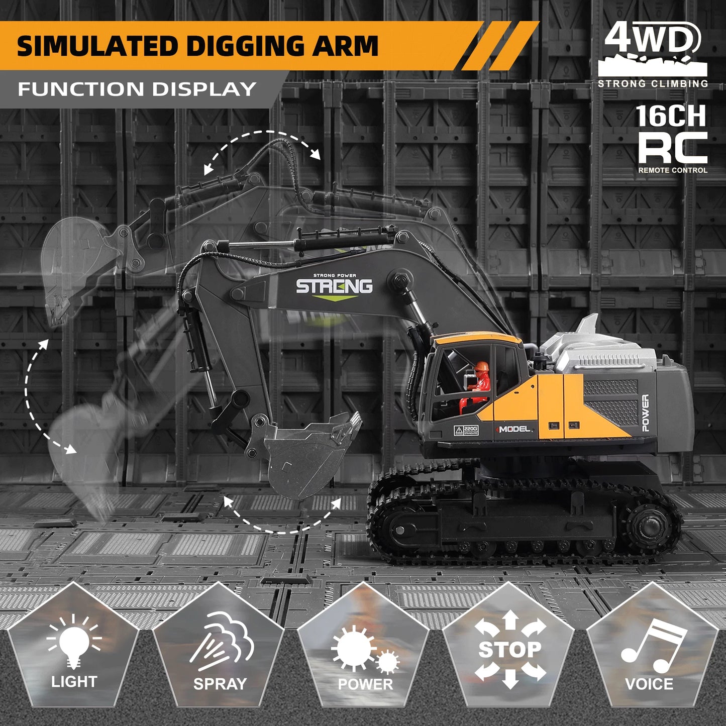 ZWN 1/16 1/20 Ferngesteuerter Bagger Kipper RC Modellauto Spielzeug Professionelles Legierungs-Simulations-Baufahrzeug für Kinder