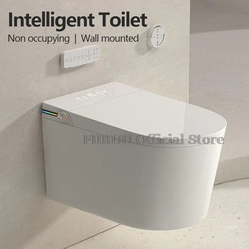 Intelligentes Dusch-WC zur Wandmontage, Smart-WC für das Badezimmer, spülkastenlos, automatisches Öffnen/Schließen, beheizter Sitz, elektrisch, länglich, wandhängend