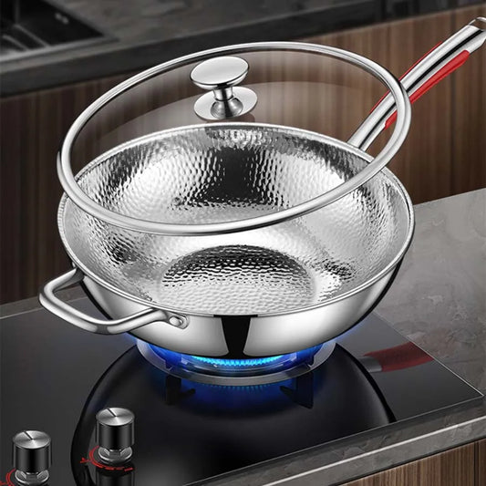 Pure Titanium Round Bottom Wok Uncoated Non-stick Pan Can Be Used in Concave Induction Cooker, Household Stir-frying