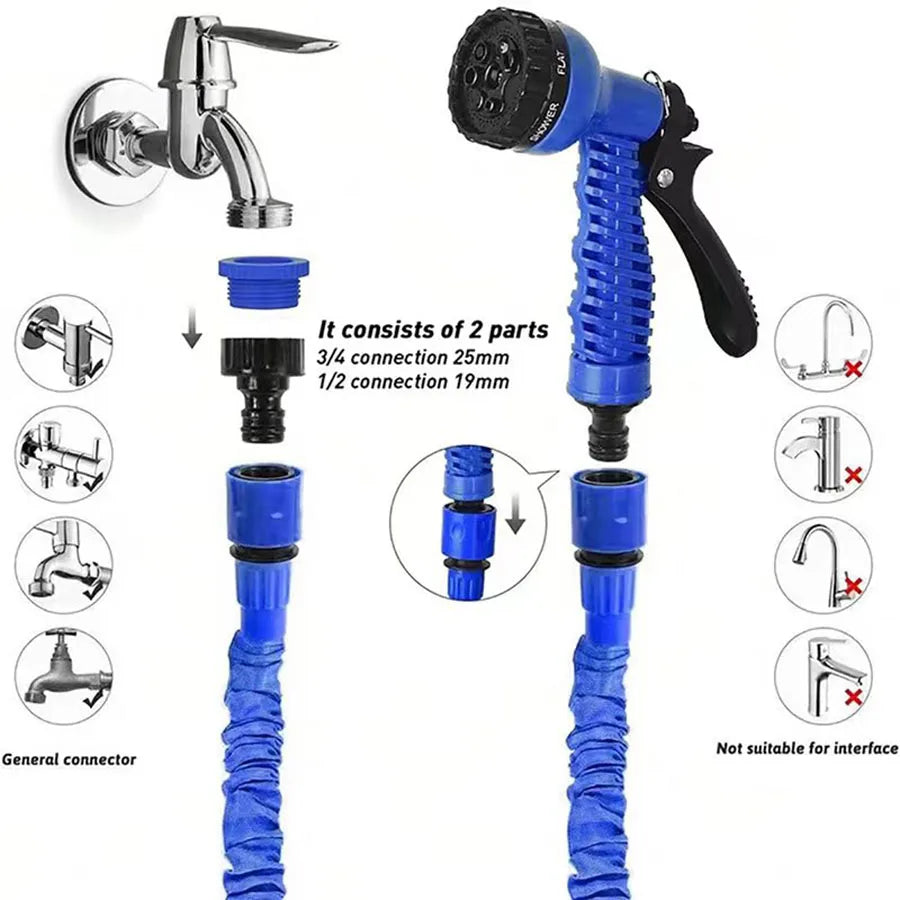 Tuyau d'arrosage extensible magique 25-200 pieds, conception légère, matériaux durables, 7 fonctions de pulvérisation d'eau, outils d'arrosage pour jardin et maison