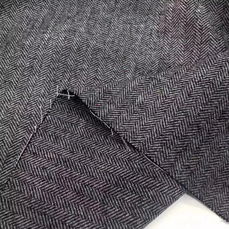 Silber Schwarz Fischgrät-Wollstoff Britischer Stil Herbst Winter Tweed Mäntel Hosen Schneidern Nähen DIY Material Großhandel