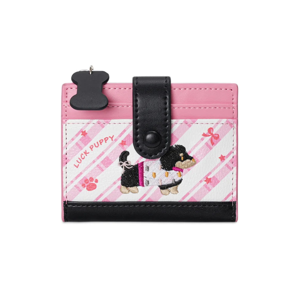 Lässiger koreanischer Stick-Stil Dackel Niedlicher kleiner Geldbeutel Cartoon-Kartenhalter mit mehreren Fächern kurze Clutch Münztasche