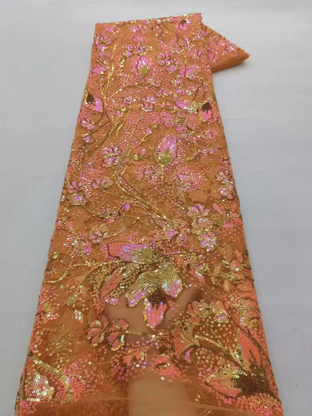 2025 Nigerian Lace Fabric Embroidery African Tulle Fashion Luxury Sequins Wedding Fabric for Women Handmade 5 Yards