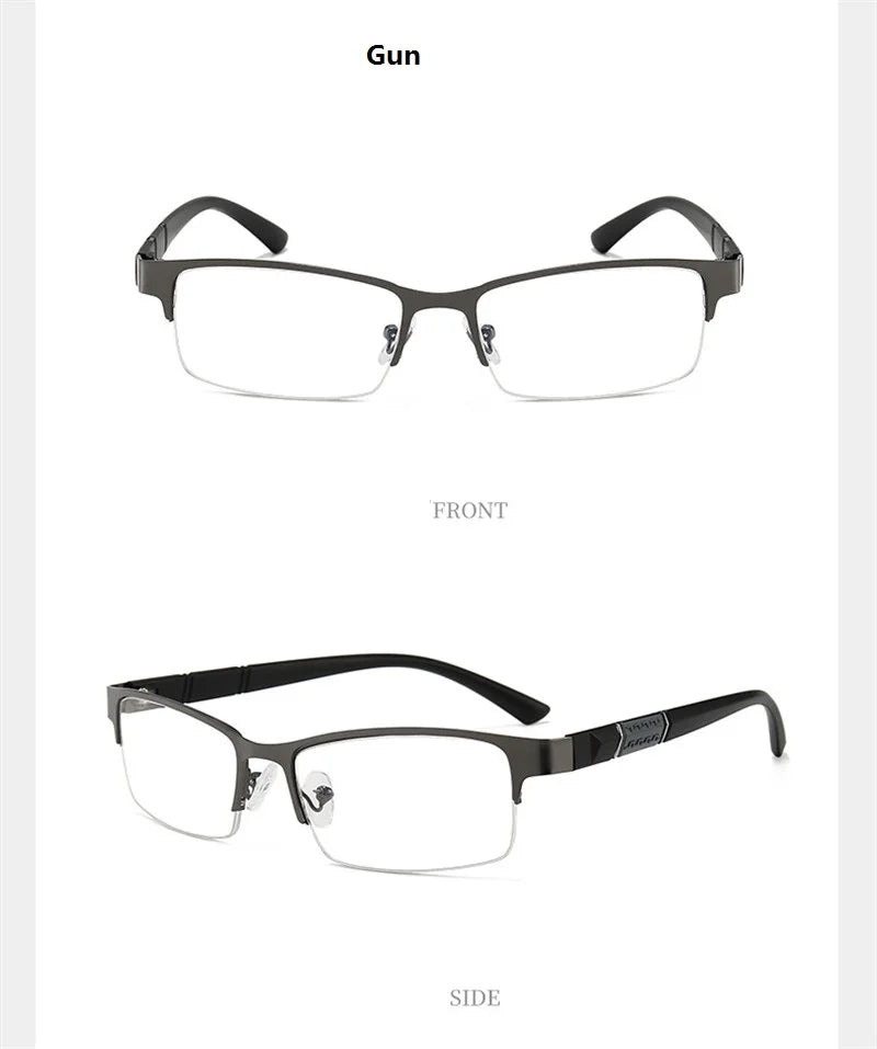 Herren Halb-Rand Lesebrille aus Metall Business Stil Männlich Vintage Weitsicht Presbyopie Anti-Blau HD TR90 Dioptrien Brille